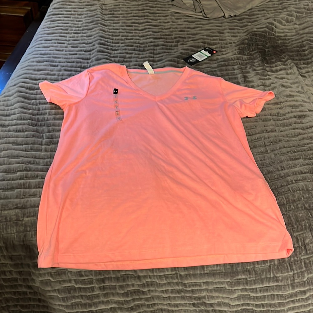 Pink/Salmon Under Armour V Neck T Shirt NWT